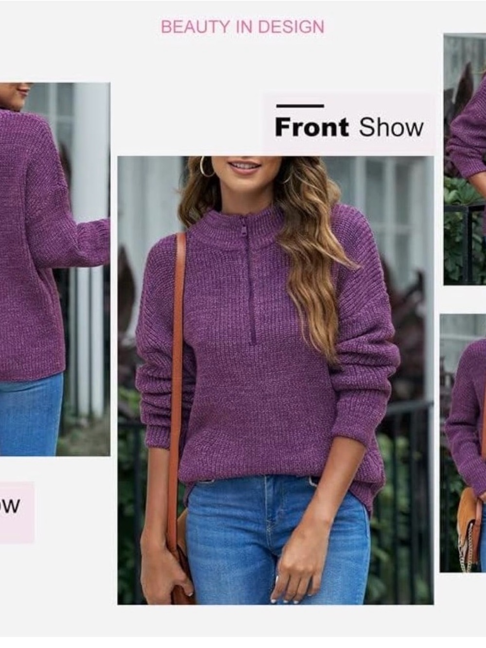 Purple Half-Zip Knit Sweater - Dokooto
